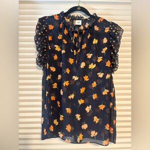 Cabi Navy and Orange Floral Blouse